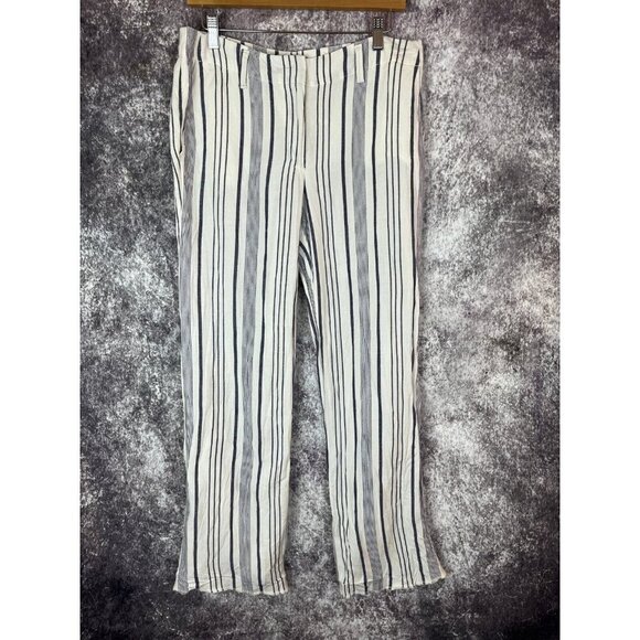 Ann Taylor Loft Linen Pants Womens 6 Blue Stripe Wide Leg Crop Beach Coastal - Picture 1 of 16
